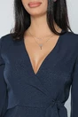 Rochie office din stofa bleumarin cu funda in talie