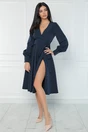 Rochie office din stofa bleumarin cu funda in talie