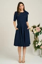 Rochie office din stofa bleumarin cu funda pe umar