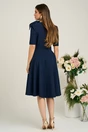 Rochie office din stofa bleumarin cu funda pe umar
