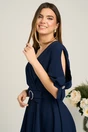 Rochie office din stofa bleumarin cu funda si catarama in talie