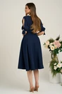 Rochie office din stofa bleumarin cu funda si catarama in talie
