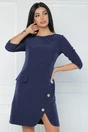 Rochie office din stofa bleumarin cu nasturi pe fusta