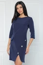 Rochie office din stofa bleumarin cu nasturi pe fusta