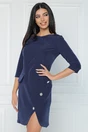 Rochie office din stofa bleumarin cu nasturi pe fusta