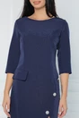 Rochie office din stofa bleumarin cu nasturi pe fusta