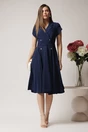 Rochie office din stofa bleumarin cu nasturi si cordon decorativ in talie