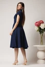Rochie office din stofa bleumarin cu nasturi si cordon decorativ in talie