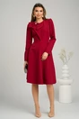 Rochie office din stofa bordo cu funda maxi la bust