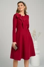 Rochie office din stofa bordo cu funda maxi la bust