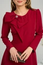 Rochie office din stofa bordo cu funda maxi la bust