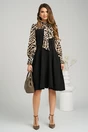 Rochie office din stofa cu voal la bust si animal print bej