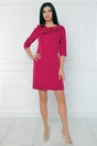 Rochie office din stofa fucsia accesorizata cu floricele la bust