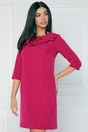 Rochie office din stofa fucsia accesorizata cu floricele la bust