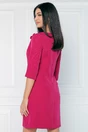 Rochie office din stofa fucsia accesorizata cu floricele la bust