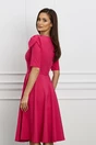 Rochie office din stofa fucsia cu funda pe umar