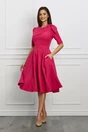 Rochie office din stofa fucsia cu funda pe umar