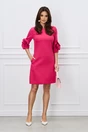 Rochie office din stofa fucsia cu trandafiri la baza manecilor