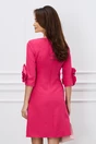 Rochie office din stofa fucsia cu trandafiri la baza manecilor