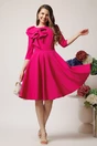 Rochie office din stofa fucsia cu volan maxi pe bust
