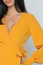 Rochie office din stofa galben mustar cu funda in talie