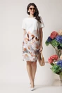 Rochie office din stofa ivory cu imprimeu bej