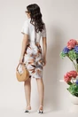 Rochie office din stofa ivory cu imprimeu bej