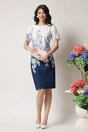 Rochie office din stofa ivory cu imprimeu bleumarin