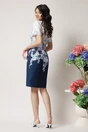 Rochie office din stofa ivory cu imprimeu bleumarin