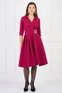 Rochie office din stofa magenta cu catarama in talie