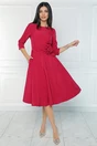 Rochie office din stofa magenta cu floare in talie