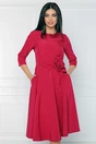Rochie office din stofa magenta cu floare in talie