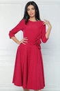 Rochie office din stofa magenta cu floare in talie