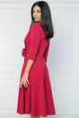 Rochie office din stofa magenta cu floare in talie