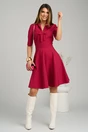 Rochie DY Fashion office din stofa magenta cu funda la bust