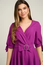 Rochie office din stofa magenta cu funda si catarama in talie