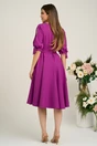 Rochie office din stofa magenta cu funda si catarama in talie