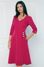 Rochie office din stofa magenta cu nasturi in talie