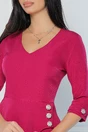 Rochie office din stofa magenta cu nasturi in talie