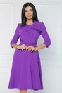 Rochie office din stofa mov cu funda maxi pe bust