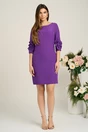 Rochie office din stofa mov cu trandafiri la baza manecilor