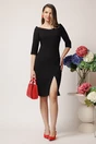 Rochie La Donna de ocazie din stofa neagra conica cu decolteu barcuta