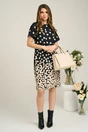Rochie office din stofa neagra cu buline bej