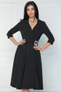 Rochie office din stofa neagra cu catarama in talie
