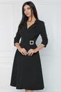 Rochie office din stofa neagra cu catarama in talie