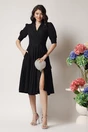 Rochie office din stofa neagra cu funda in talie