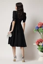 Rochie office din stofa neagra cu funda in talie