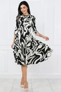 Rochie office din stofa neagra cu imprimeuri albe si buzunare functionale