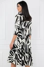 Rochie office din stofa neagra cu imprimeuri albe si buzunare functionale