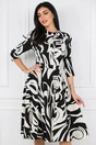 Rochie office din stofa neagra cu imprimeuri albe si buzunare functionale
